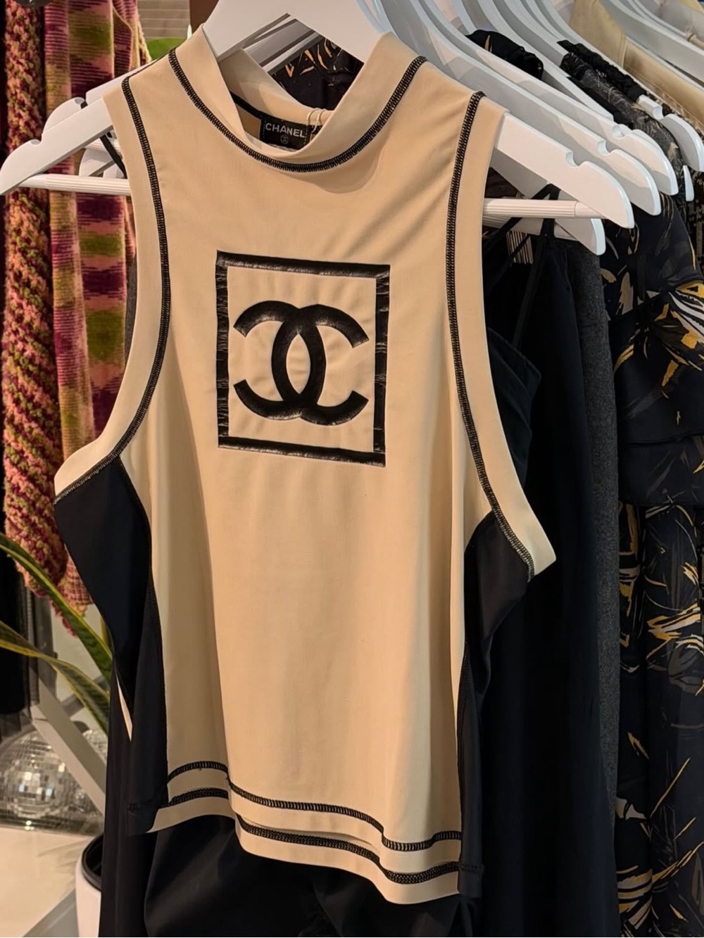 CHANEL Black and Cream Logo Athletic Tank